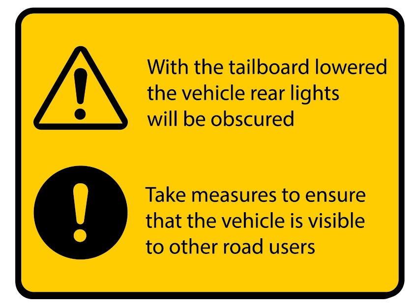 Tailboard lower warning label 67 x 50mm