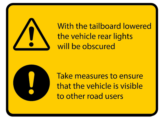 Tailboard lower warning label 67 x 50mm