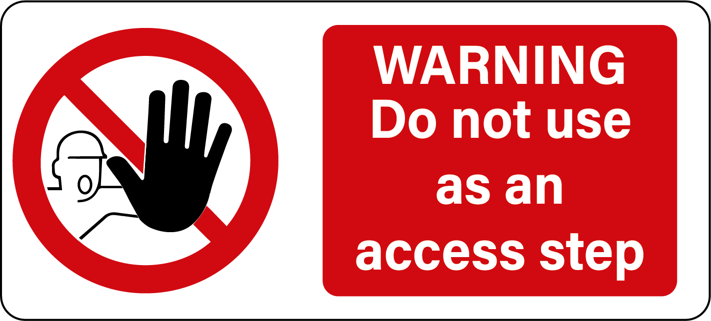 "Do not use as an access step" label 120x56mm